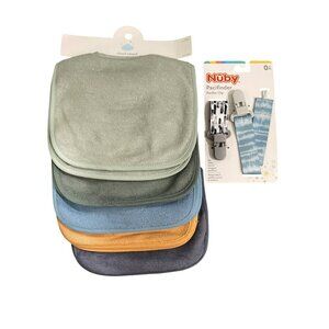 Nuby Pacifier Clip & 10 Baby Bibs Adjustable Soft Fabric Multicolor